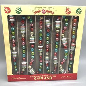 Radko Shiny Brite Glass Christmas Tree Garland Figural Red Pink Aqua Green 7ft